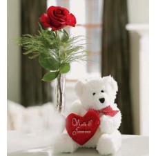 Single Rose With Teddy Bear in a Bouquet