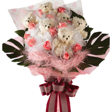 Baby Pink in a Bouquet Roses with Bears