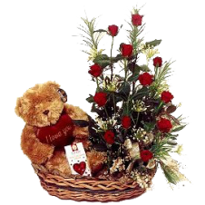 Red Rose Bear in a Basket 