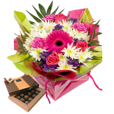 Flowers  in a Bouquet With Small Box of Chocolates