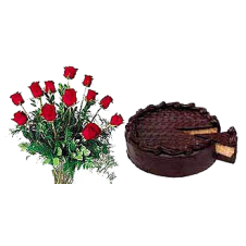 1 Dozen Red Rose in a Vase with Home Made Chocolate Cake