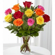 1 Dozen Assorted Roses in a Vase