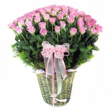100 Pink Roses basket