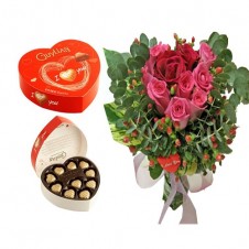 Roses in a Bouquet with Belgian Chocolate