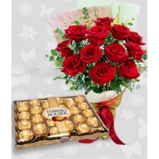 Roses in a Bouquet with Box of Ferrero