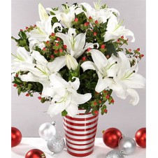 5pcs White Lilies with Seasonal Fillers in a Vase