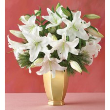 One Dozen White Lilies in a Vase