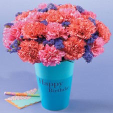 20 Pcs Orange and Pink Carnations in a Vase