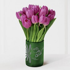 One Dozen Purple Tulips in a Vase