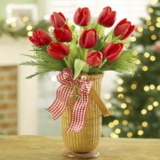 10pcs Red Tulips in a Vase