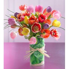 Two Dozen Assorted Tulips in a Vase