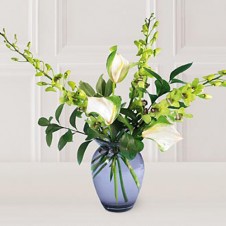 Dendrobium Orchids w/ Anthuriums in a Vase