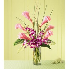 Purple Orchids w/ Tropical Flowers in a Vase