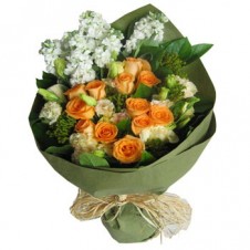 Orange Roses, Carnations w/ Hydrangea