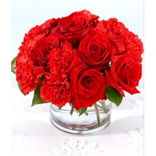 Red Roses with Red Carnations in a Vase