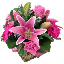 Pink Star gazer, Roses and Gerberas
