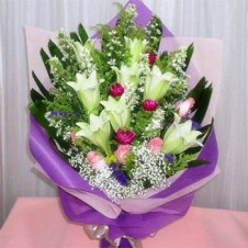 A Bouquet of Mixed Flowers with Greeneries