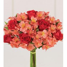 Red Roses and Peach Alstroemeria in a Bouquet