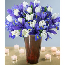 Fresh Mixed Flowers Contains White Tulips and Iris