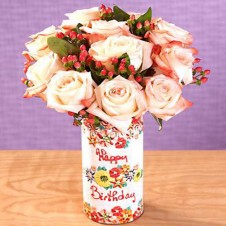 1 Dozen Peach Roses in a Vase