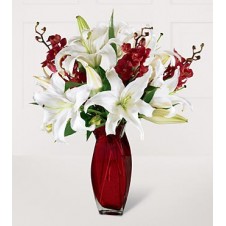 Flowers White Lilies and Dendrobium Orchids in a Vase