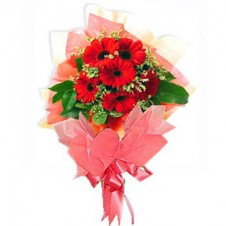 Red Gerbera and Greenery in a Bouquet
