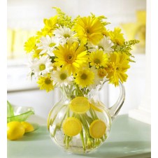 Yellow Gerbera and Mums in a Vase