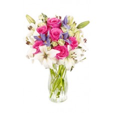 Combination of Pink Roses & White Lilies in a Vase