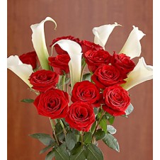 Calla Lily & Red Roses in a Bouquet