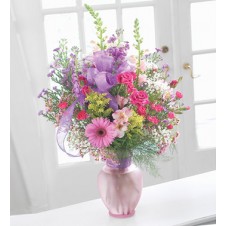 Combination of Pink Roses, Gerbera & Other Flowers in a Vase