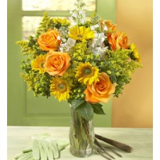 Orange Roses & Yellow Gerbera w/ other Seasonal Flowers