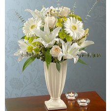 Mixed White Gerbera, Roses & Lilies w/ Green Fillers