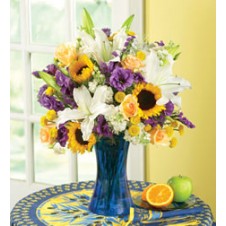 Mixed Fresh Flowers in a Vase