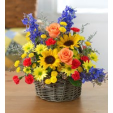 Mixed Fresh Flowers in a Basket