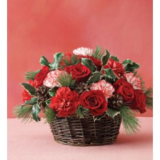 Red Roses w/ Mixed Pink Carnations in a Basket