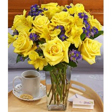 Mixed Yellow Flowers Contains 1 Dozen Yellow Roses w/ yellow alstroemeria