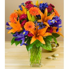 Fresh Mixed Cut Flowers in a Glass Vase