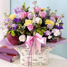 Mixed Flowers with Pink Ribbon
