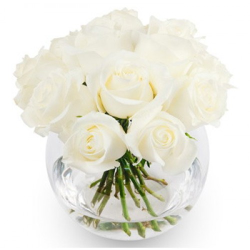 White Holland Roses In A Globe Vase