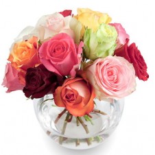 12 pcs Assorted Holland Roses in a Globe Vase