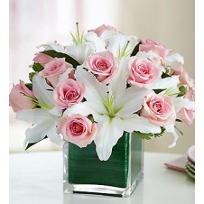 Pink Holland Roses & White Lilies in a Vase