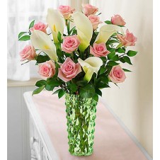 Pink Holland Roses & 6pcs White Callas in a Vase