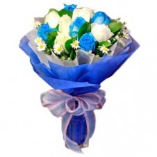 6 pcs. Imported Holland Blue Roses & 6 pcs. White Roses in a Bouquet