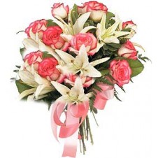 Bouquet of Pink Roses and White Lilies