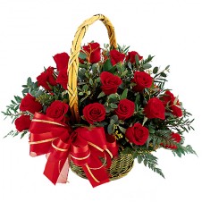 2 dozen Red Roses with greeneries in a Basket Arrangement