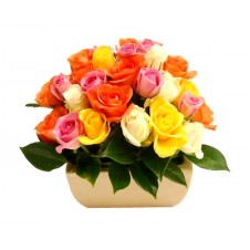 2 dozen Multicolored Roses in a Basket