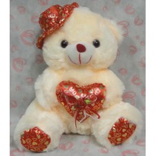 Cream Bear w/ Hat & Heart Pillow