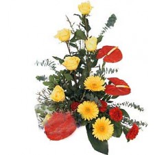 One Sided Arrangement Of Groupings of Flowers