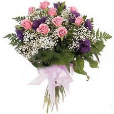 Pretty Hand Tied Bouquet in Pink, Purple and White Tones