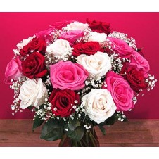 12 pcs Diferrent Color Roses Mix w/ Babys Breath in a Vase